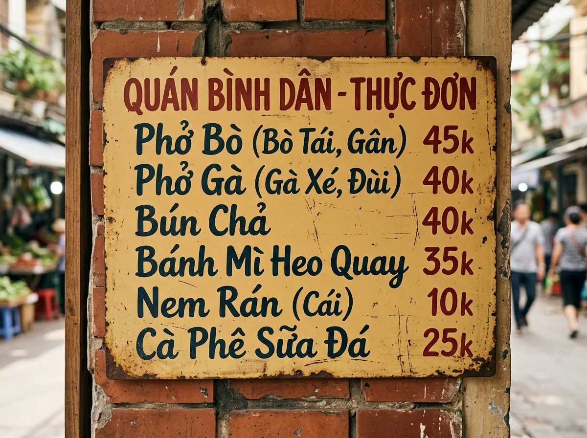 Tấm thực đơn của một quán bình dân ở Hà Nội